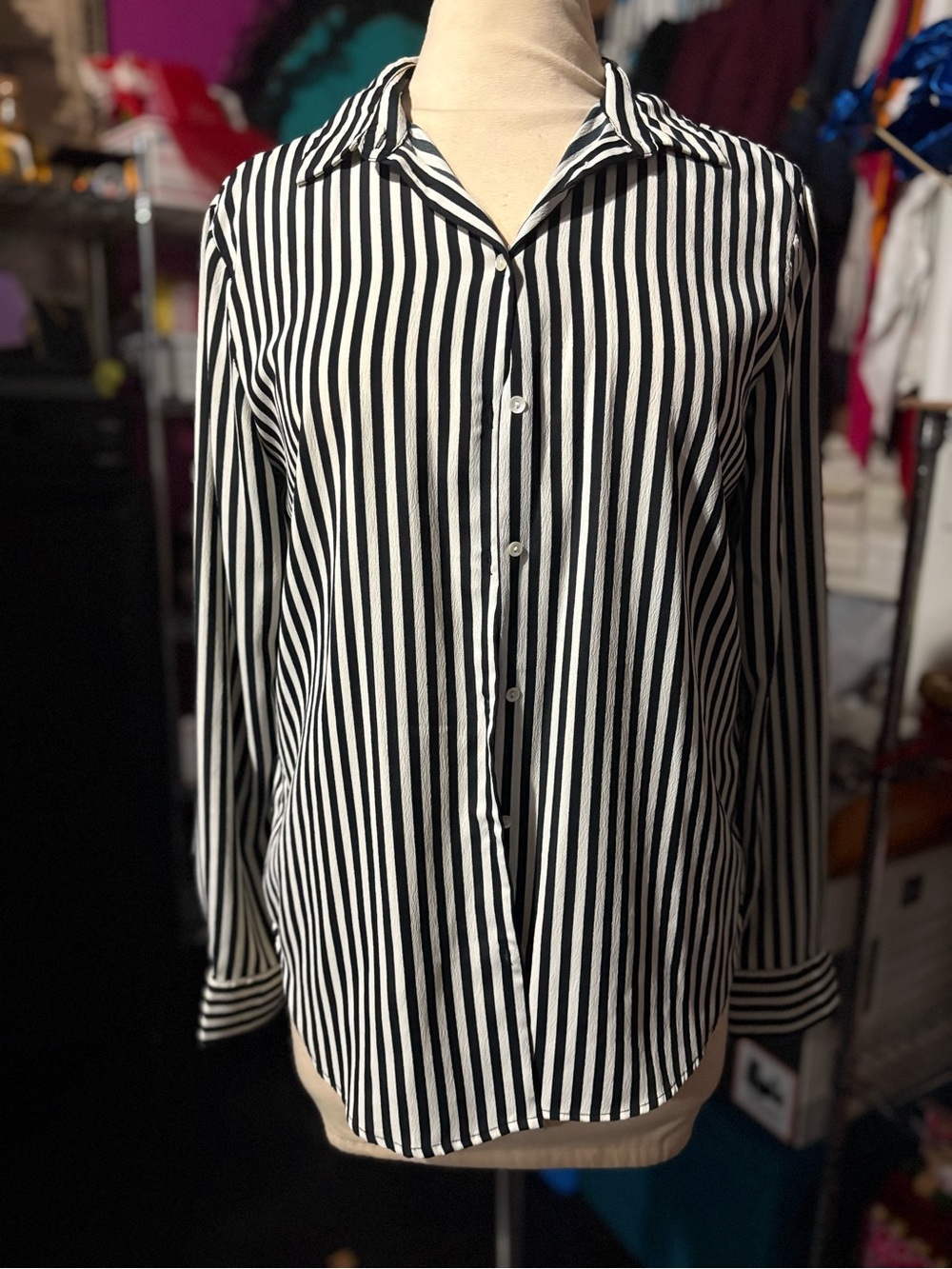 H&M Black and White Vertical Stripe Button-Down Shirt